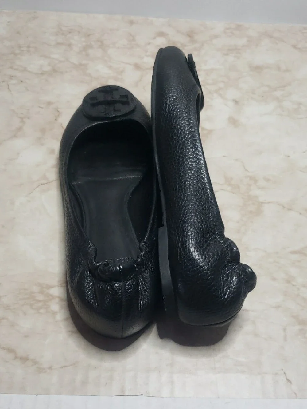 Tory Burch Black Leather Ballet Flats with Logo Medallion 8